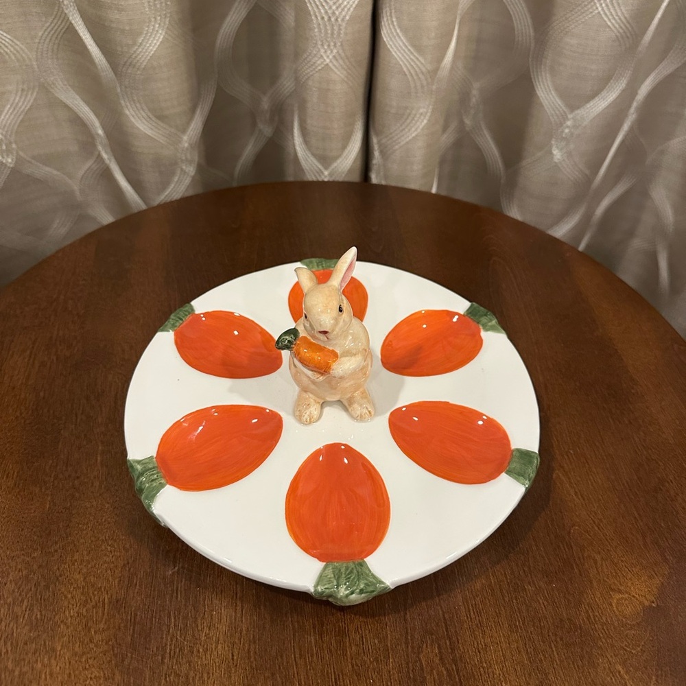 Ceramic Bunny Carrot Platter - Orange and Green